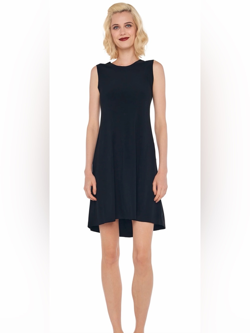 Norma Kamali Sleeveless Swing Dress with side seam pockets Black Size Medium